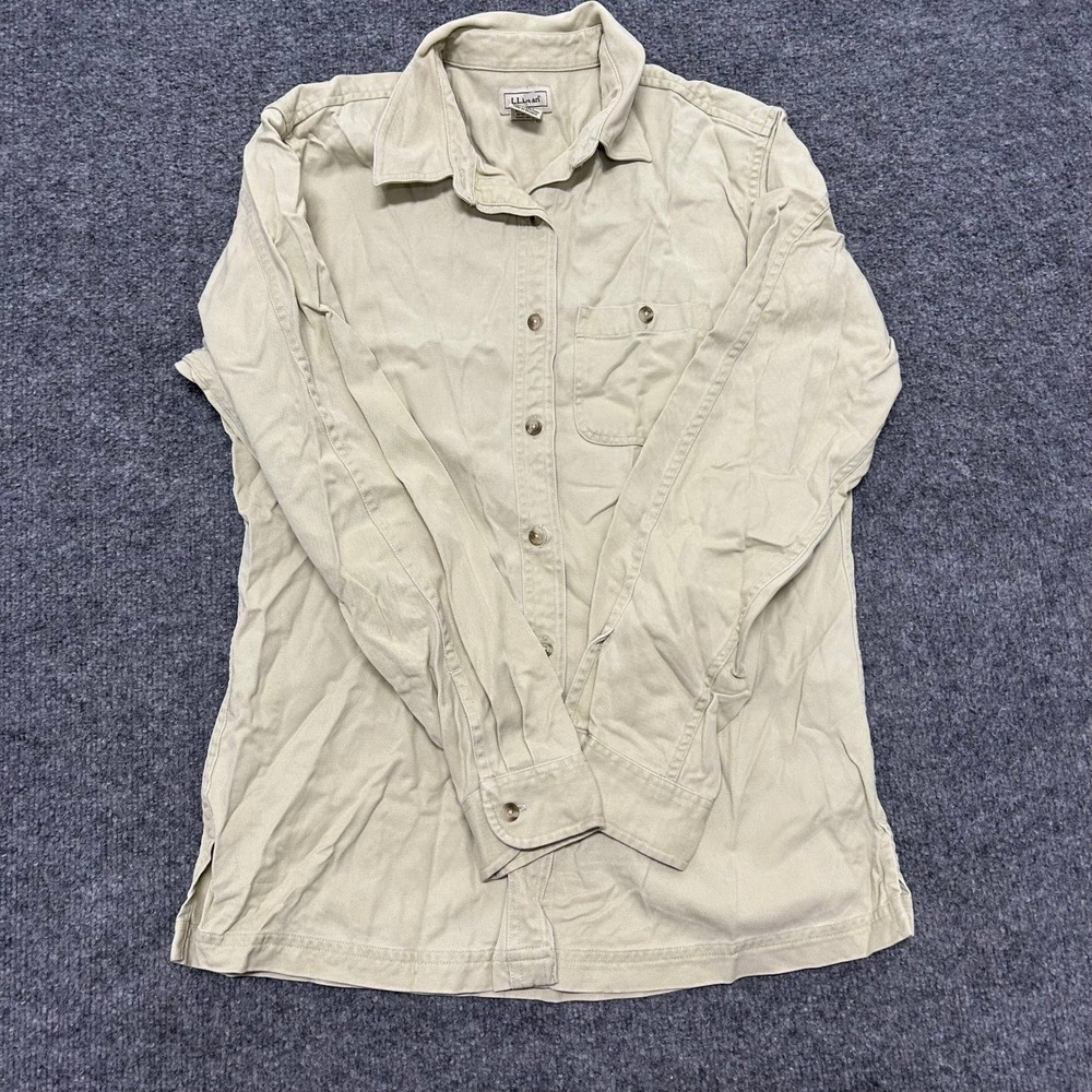 L.L. Bean Shirt Womens Size XS Tan Tencel Cotton Long Sleeve Utility Button Down